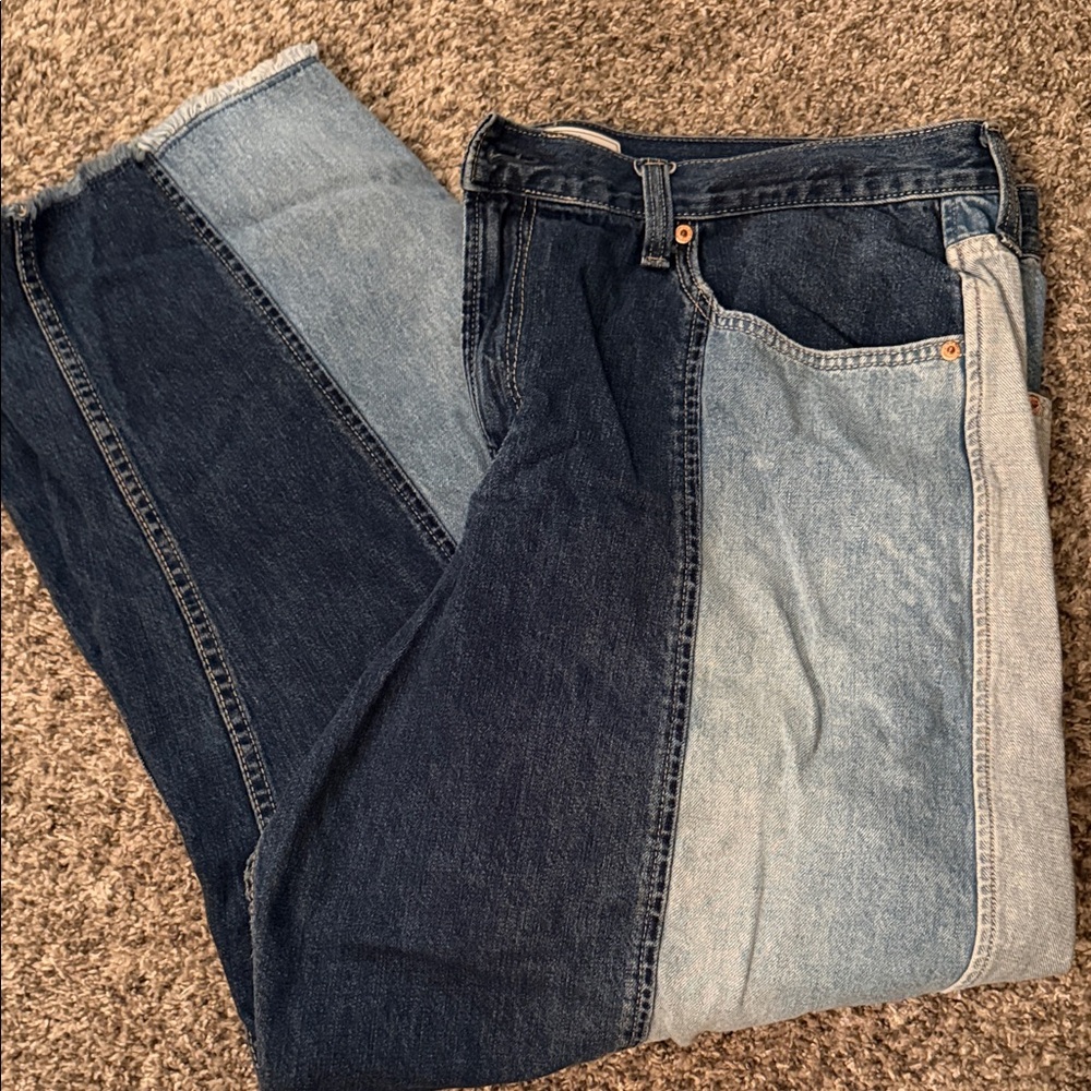 Patchwork barrel jeans